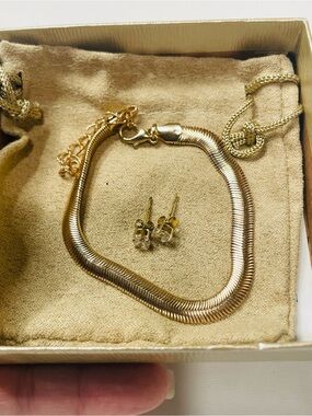 JTV Jewelry Love Gold-Tone Flat Herringbone Chain Bracelet & Earrings Set